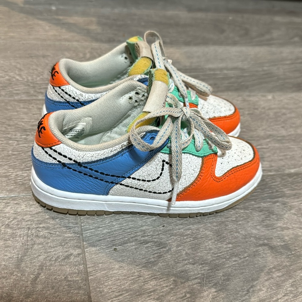 Kids Dunk Low GS 'Nike 101' abstract deconstructed orange blue crackle low 12c